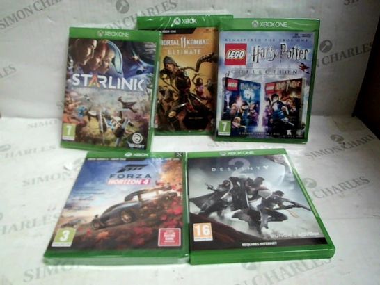 LOT OF 5 XBOX ONE GAMES, TO INCLUDE LEGO HARRY POTTER, STARLINK, DESTINY 2, ETC