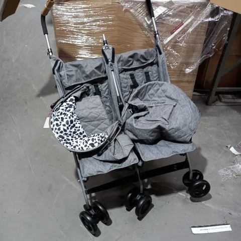 GREY MELANGE AND LEOPARD DOUBLE STROLLER COLLECTION ONLY 