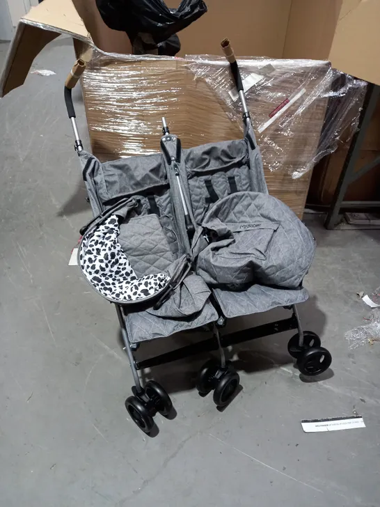 GREY MELANGE AND LEOPARD DOUBLE STROLLER COLLECTION ONLY  RRP £149.99