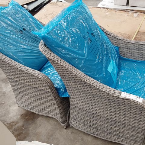 PAIR WICKER PATIO ARMCHAIRS WITH CUSHIONS