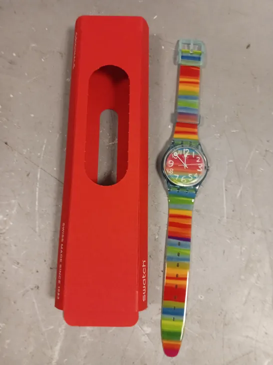 SWATCH COLOUR THE SKY RAINBOW STRIPE LADIES WATCH