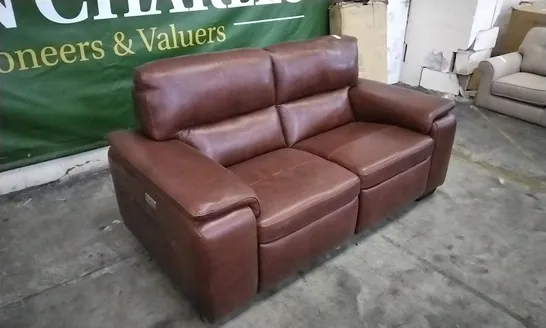 QUALITY ITALIAN DESIGNER GRADO TAN LEATHER POWER RECLINER LOVESEAT 