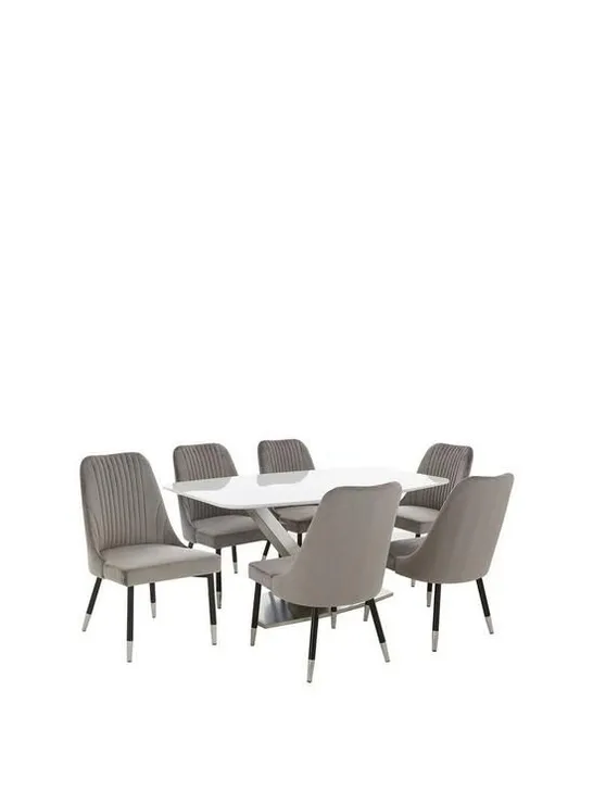 BOXED SURREAL DINING TABLE AND 6 CHAIR CHROME (3 BOXES OF 5 ONLY, CHAIRS ONLY NO TABLE)