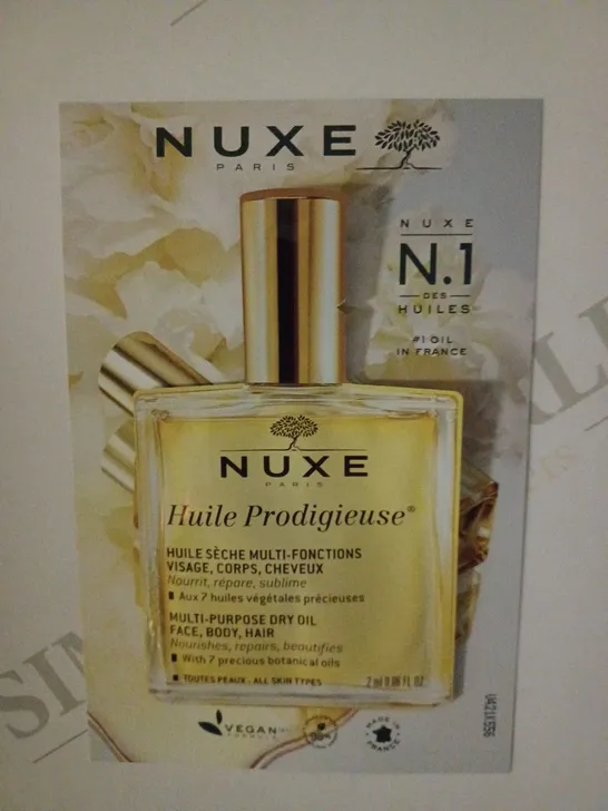 LOT OF APPROX. 120 X 2ML SAMPLES OF NUXE PARIS MULTI-PURPOSE NOURISHING OIL FACE, BODY, HAIR