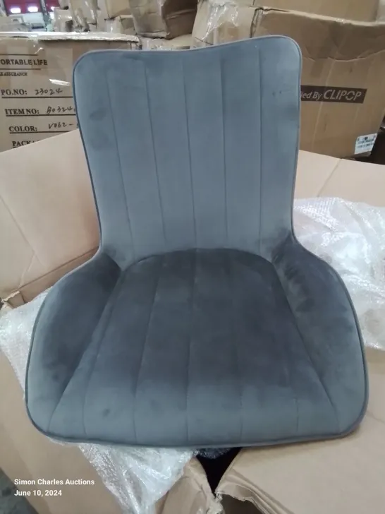 A BOXED PAIR OF DARK GREY VELVET UPHOLSTERED DINING/SIDE CHAIRS