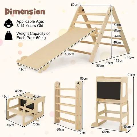 BOXED COSTWAY 7-IN-1 TODDLER CLIMBING TOY CONNECTED TABLE AND CHAIR SET FOR BOYS AND GIRLS AGED 3-14 YEARS