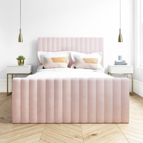 BOXED KHLOE DOUBLE OTTOMAN BED IN BABY PINK VELVET BOX 1 OF 3 ONLY