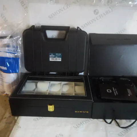 LARGE QUANTITY OF ASSORTED ITEMS TO INCLUDE HOWICK JEWELLERY BOX, SOFOLOGY FABRIC CARE KIT, FILL & FLUSH VALVE, ETC