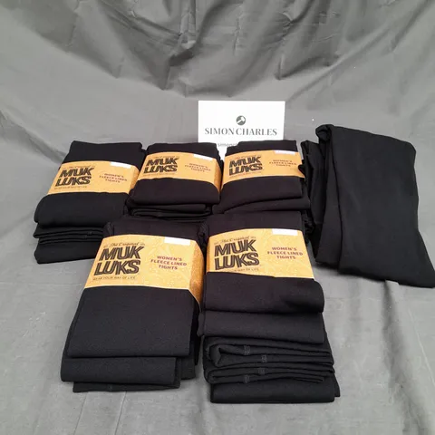 LOT OF 12 PAIRS OF MUK LUKS BLACK FLEECE LINED TIGHTS M/L AND L/XL