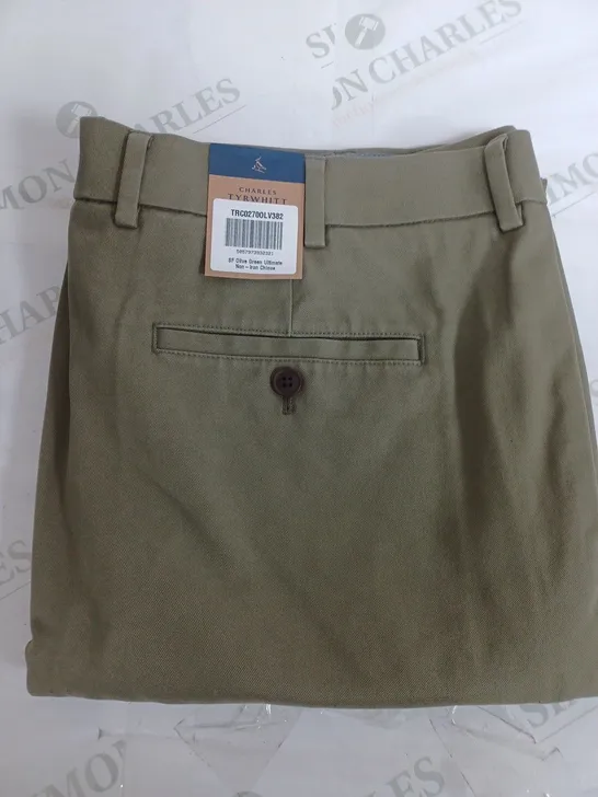 CHARLES TYRWHITT SF OLIVE GREEN ULTIMATE CHINOS - 38W 32L