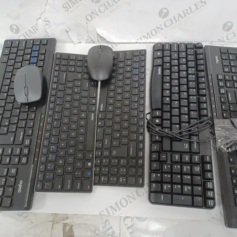 LOT OF 5 UNBOXED RAPOO KEYBOARDS TO INCLUDE WIRED AND WIRELESS COMBOS