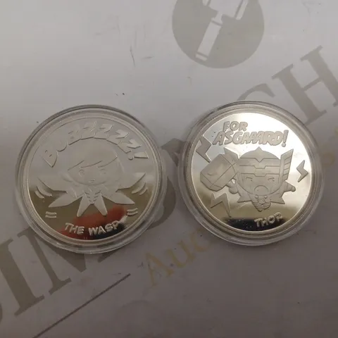 TWO MARVEL COLLECTABLE COINS INCLUDING THE WASP AND THOR