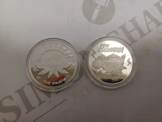 TWO MARVEL COLLECTABLE COINS INCLUDING THE WASP AND THOR