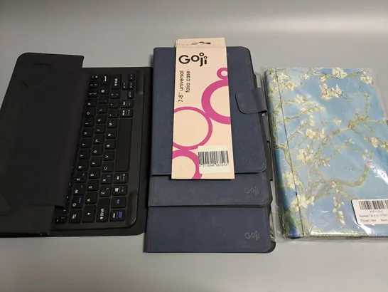 LOT OF 5 ASSORTED TABLET CASES TO INCLUDE GOJI 7-8" UNIVERDAL AND FOLIO WITH KEYBOARD