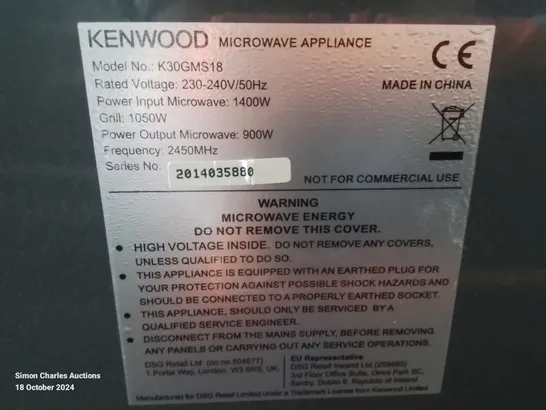 KENWOOD 1400W MICROWAVE AND GRILL OVEN (POWERS ON)