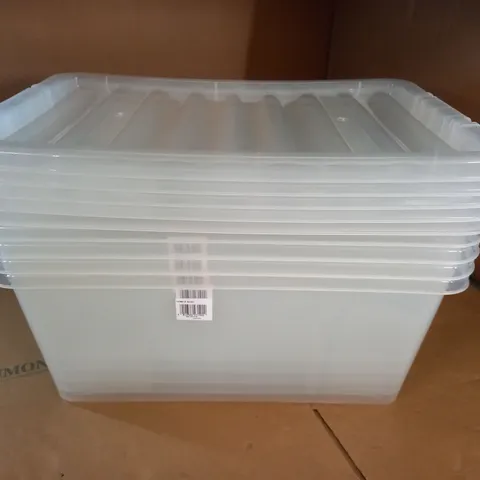 LOT OF 5 CLEAR PLASTIC MAXI TUBS WITH LIDS