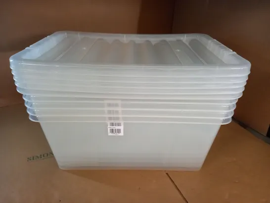 LOT OF 5 CLEAR PLASTIC MAXI TUBS WITH LIDS