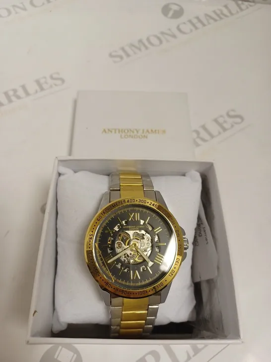 BOXED ANTHONY JAMES GENTS LIMITED EDITION TECHTONIC AUTOMATIC WATCH - STAINLESS STEEL GOLD