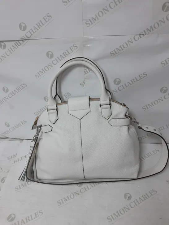 JULIEN MACDONALD LEATHER TASSEL HANDBAG IN WHITE WITH SILVER DETIAILS 