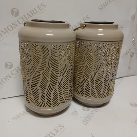 GARDEN REFLECTIONS SET OF 2 PATTERNED SOLAR LANTERNS, LEAF