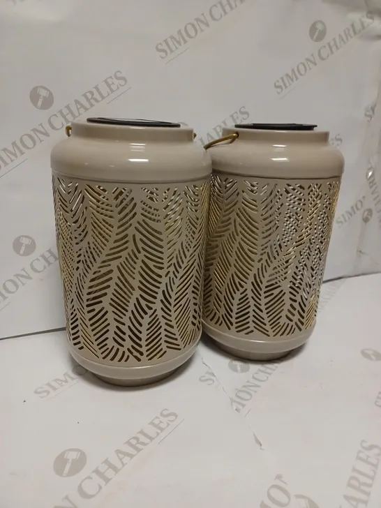 GARDEN REFLECTIONS SET OF 2 PATTERNED SOLAR LANTERNS, LEAF