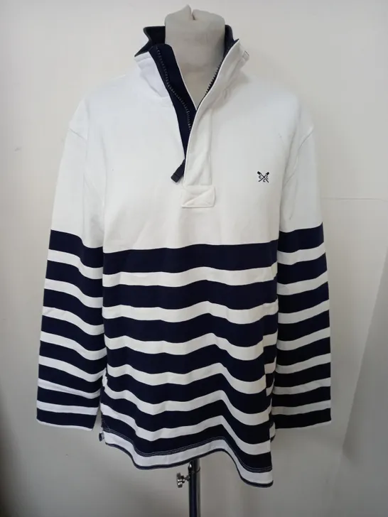 CREW CLOTHING 1/4 ZIP STRIPED JUMPER - M