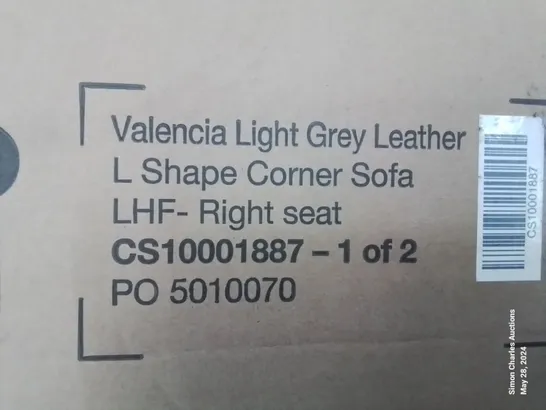 A BOXED INCOMPLETE DESIGNER VALENCIA LIGHT GREY L SHAPE CORNER SOFA (RIGHT SEAT ONLY) 1 BOX ONLY