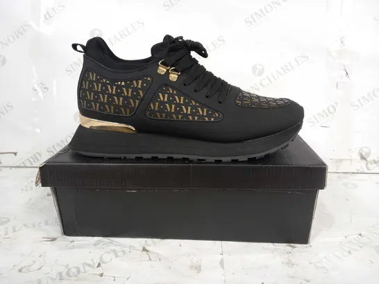 BOXED PAIR OF MALLET LONDON SHOES IN BLACK/GOLD UK SIZE 9