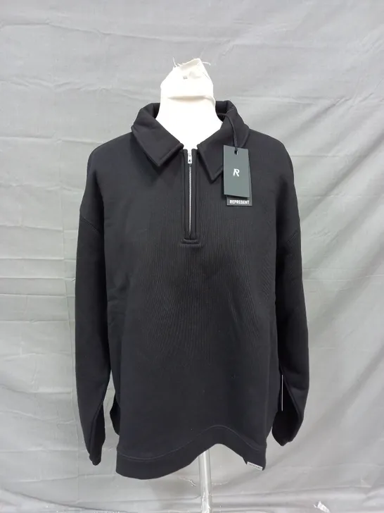 REPRESENT INITAL BOXY OVERSIZED QUARTER ZIP IN BLACK - MEDIUM