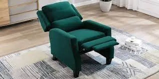 BOXED DESIGNER GREEN FABRIC PUSHBACK RECLINING EASY CHAIR 