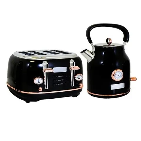 BOXED CHARLES BENTLEY KETTLE AND TOASTER SET - BLACK AND ROSE GOLD (1 BOX)