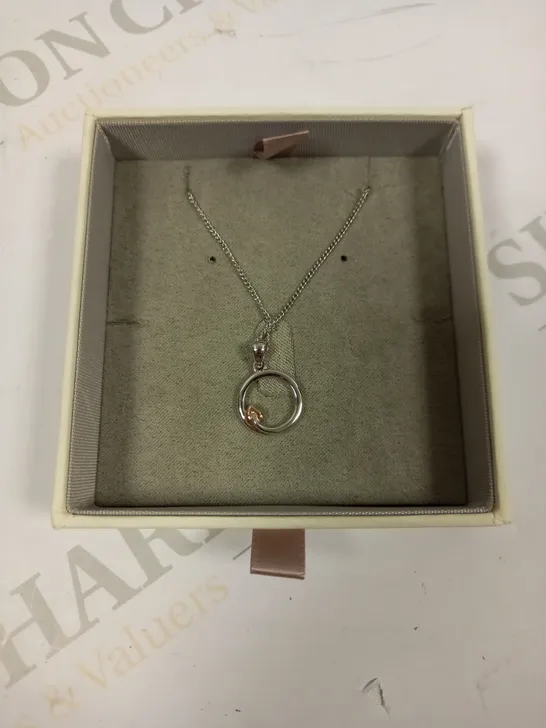 CLOGAU TREE OF LIFE SILVER/ROSE GOLD CIRCLE NECKLACE