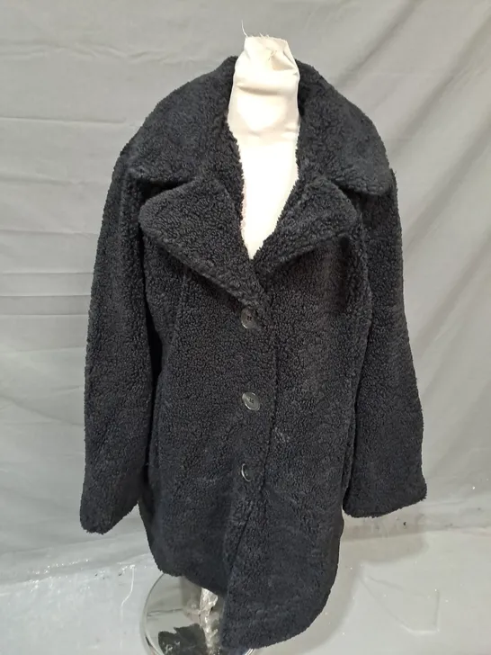 CENTIGRADE TEDDY LONGLINE COAT IN BLACK SIZE XL 