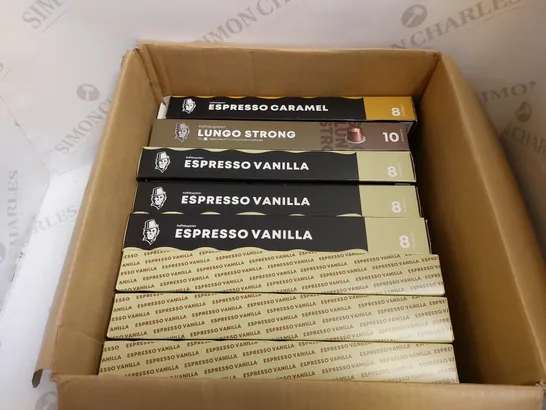 BOX OF APPROX 15 KAFFEKAPSLEN ESPRESSO PODS IN ASSORTED FLAVOURS