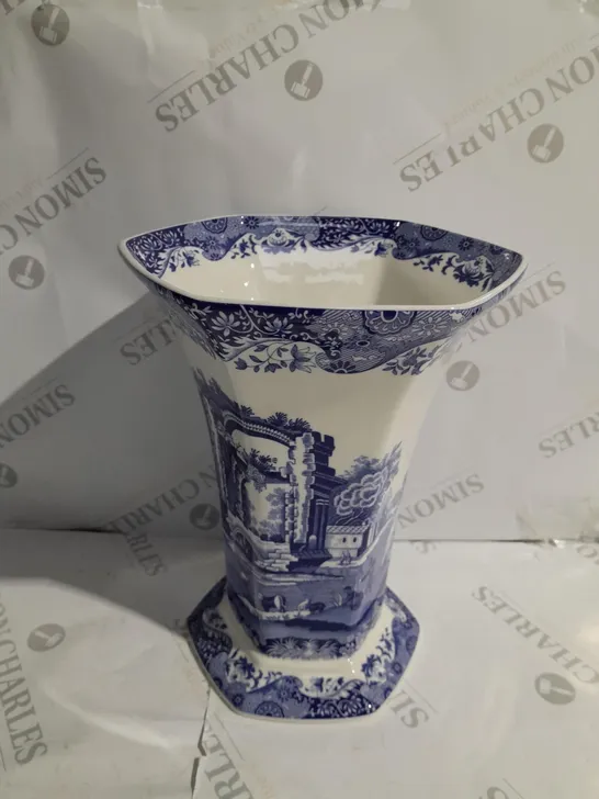 SPODE BLUE ITALIAN HAXAGONAL VASE 