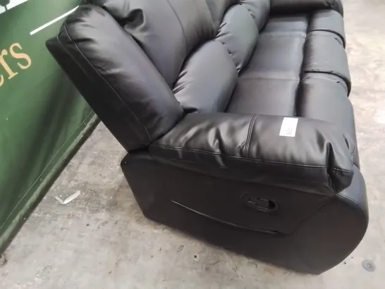 DESIGNER MANUAL RECLINING THREE SEATER SOFA BLACK LEATHER 