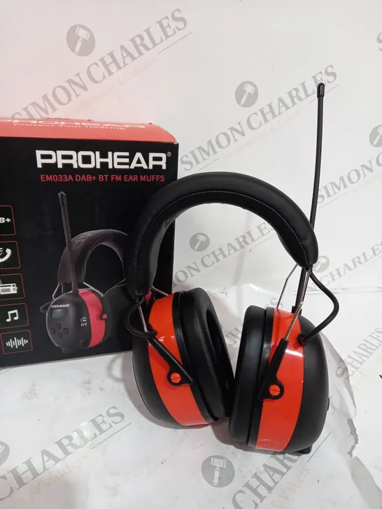 BOXED RED AD BLACK PROHEAR BT FM EAR MUFFS 