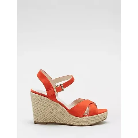 RUTH LANGSFORD WEDGE SANDAL- ORANGE SIZE 7