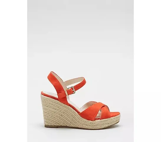 RUTH LANGSFORD WEDGE SANDAL- ORANGE SIZE 7