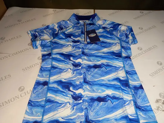 WEATHERBEETA RUBY PRINTED SHORT SLEEVE TOP LADIES IN BLUE SWIRL MARBLE - MEDIUM