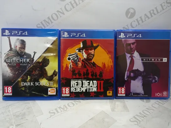 LOT OF 4 PS4 GAMES, TO INCLUDE THE WITCHER III, DARK SOULS III, RED DEAD REDEMPTION II & HITMAN 2