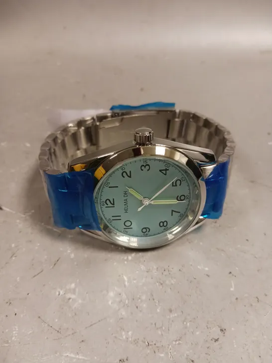 HELMA DH WRIST WATCH WITH LIGHT BLUE FACE - STAINLESS STEEL STRAP 