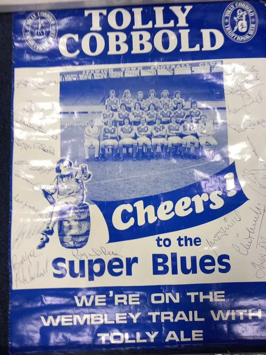 IPSWICH TOWN FC TOLLY COBBOLD CHEERS TO THE SUPER BLUES WE'RE ON THE WEMBLEY TRAIL WITH TOLLY ALE SIGNED POSTER