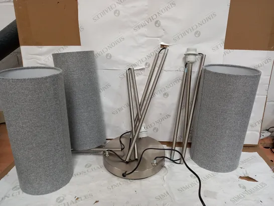 STANDING LAMP IN SLIVER WITH 3 GREY LAMP SHADES