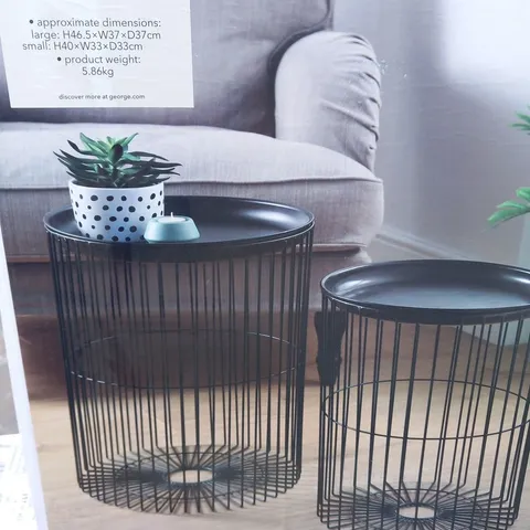 BRAND NEW BOXED 2 BLACK METAL SIDE TABLES 