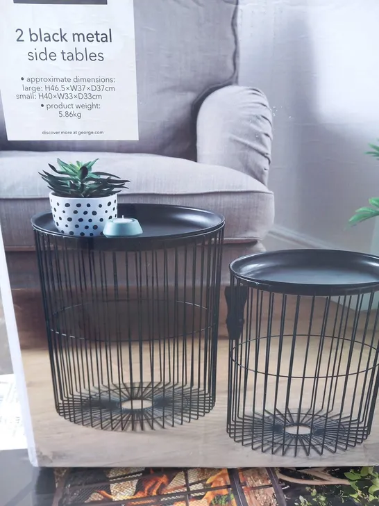 BRAND NEW BOXED 2 BLACK METAL SIDE TABLES 