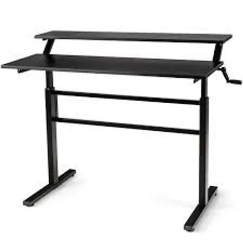 BOXED COSTWAY 2-TIER HEIGHT ADJUSTABLE STANDING DESK WITH CRANK HANDLE - BLACK (1 BOX)