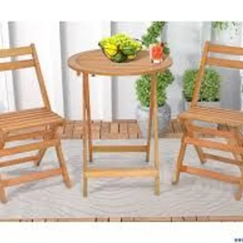 BOXED HAPPYGRILL FOLDING PATIO BISTRO SET WOOD CHAIR TABLE SET WITH SLATTED ACACIA WOOD SEAT & TABLETOP - NATURAL 