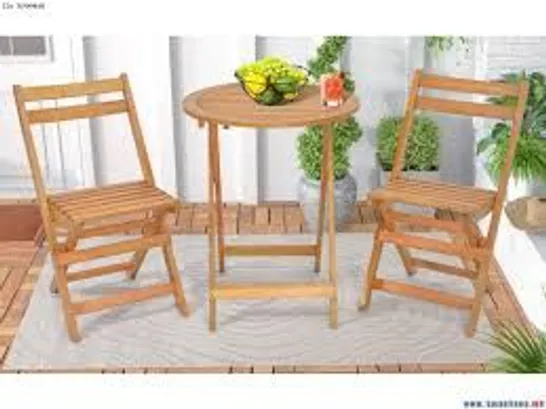 BOXED HAPPYGRILL FOLDING PATIO BISTRO SET WOOD CHAIR TABLE SET WITH SLATTED ACACIA WOOD SEAT & TABLETOP - NATURAL 