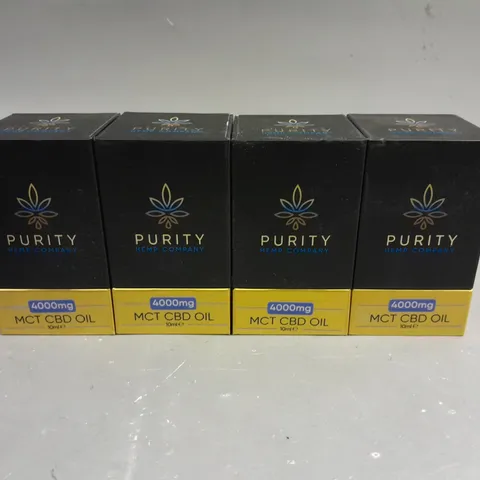 4 X BOXED PURITY HEMP COMPANY MCT CBD OIL - 4000MG - 4 X 10ML 